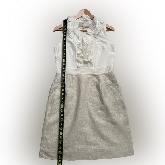 LOFT | Midi Ruffled Sleeveless Dress Gold & Beige Women’s Size:6 - Picture 3 of 5